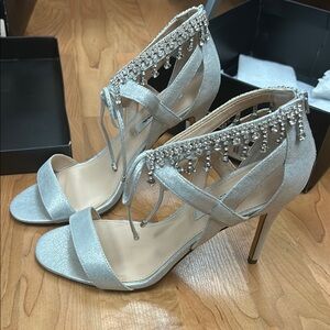 Elegant Silver Heeled Sandals